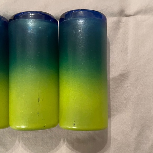 Handblown Mexican Decanter & Shot Glass Set-Painted Ombre Blue/Green/Yellow - Picture 9 of 16